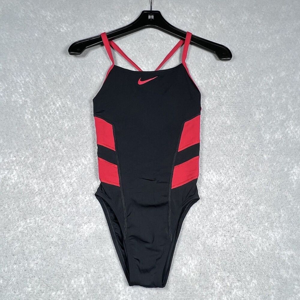 Nike Swimsuit Womens Size 4 Black Red Racerback One Piece Polyester